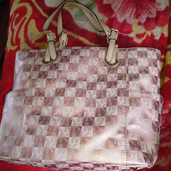 Michael Kors Pink and White Checkered Tote